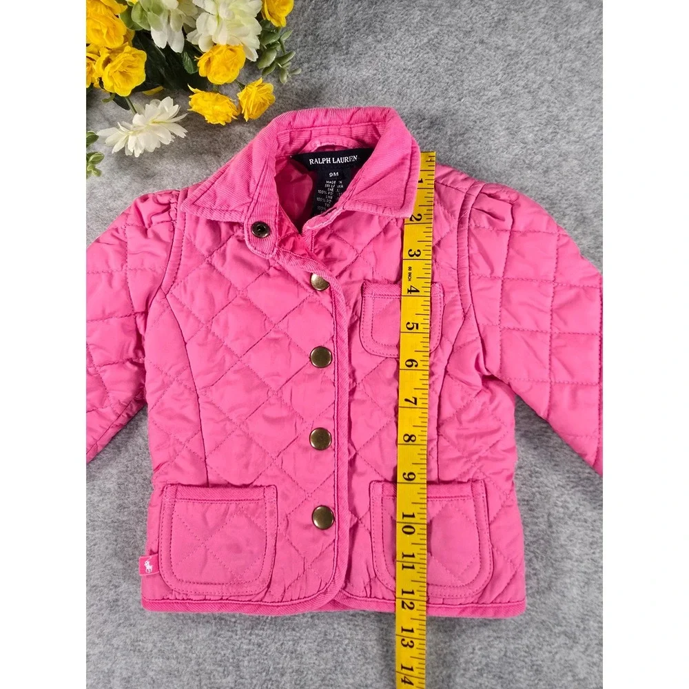 Ralph Lauren Baby Girls Pink Quilted Barn Jacket Coat Corduroy Trim 9m Classic
